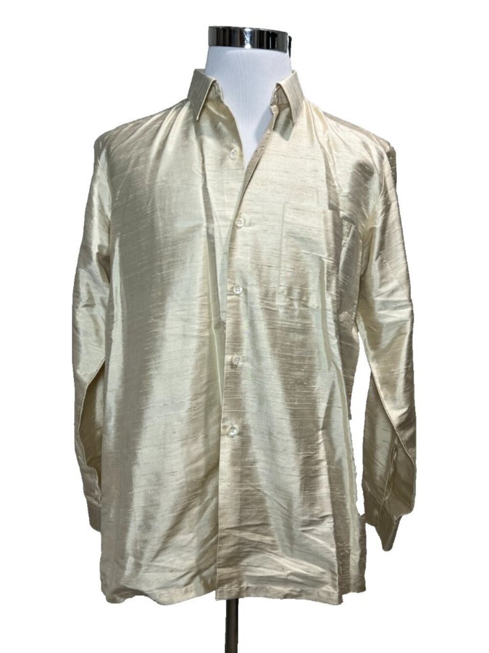 Vintage 50s Mens Large Rockabilly Atomic Fleck Button Up Long Sleeve Gold Shirt